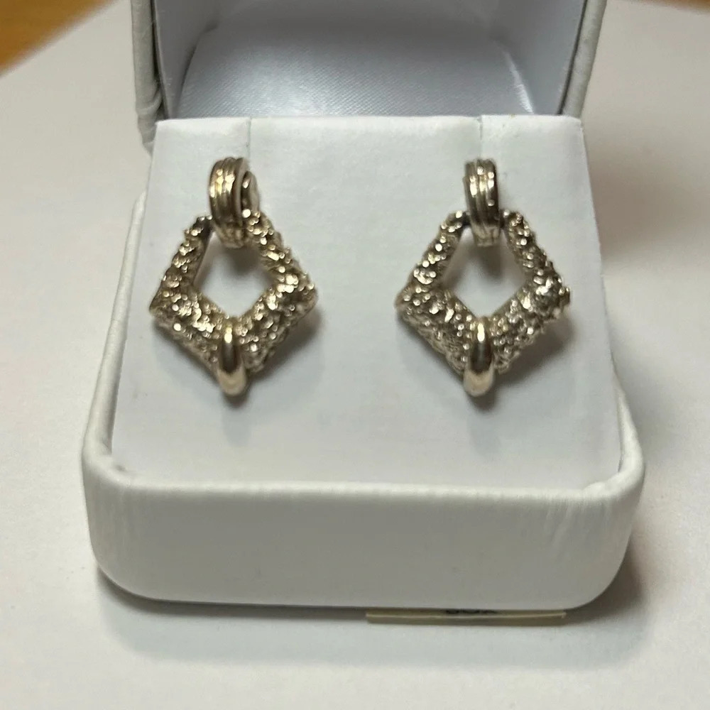 3/$20 Beautiful Gold Plated Drop Diamond Square Shaped Dangle Earrings
